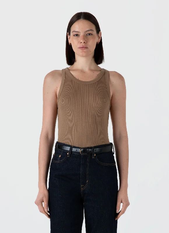 Women's Ribbed Tank Top in Almond Stylish Women's Tropical 