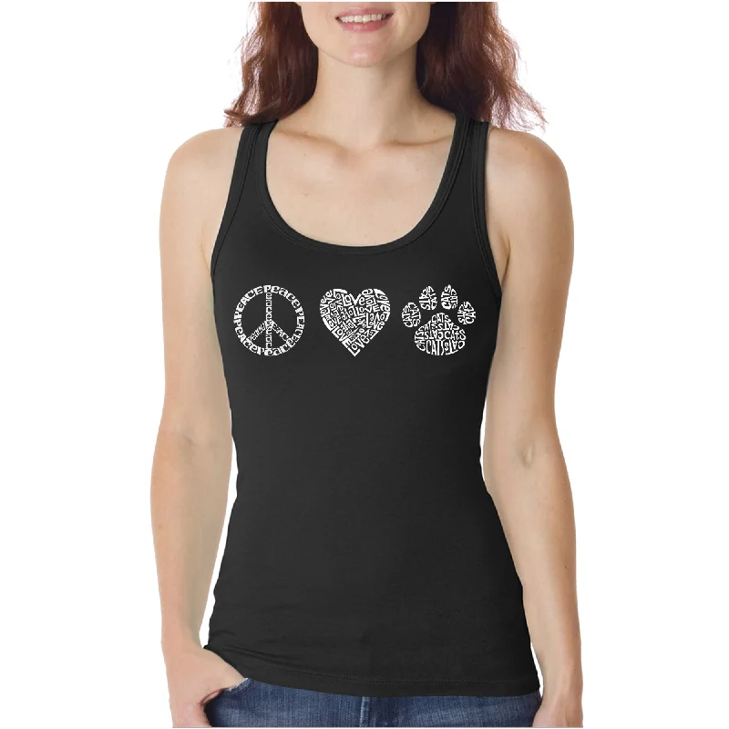 Peace Love Cats  - Women's Word Art Tank Top Unique Women's Upcycled