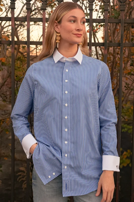 Lauren Boyfriend Shirt - Blue Stripe Athletic Women's High - 