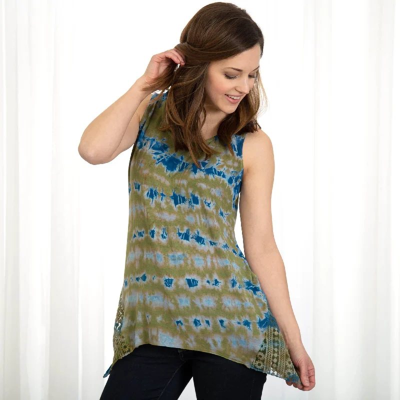 Tie-Dyed Lace-Hip Sleeveless Tunic Sleek Women's 