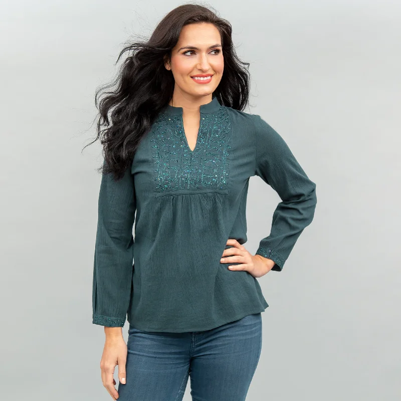 Gemstone Colors Hand-Beaded Tuxedo Tunic Trendy Women's Oversized
