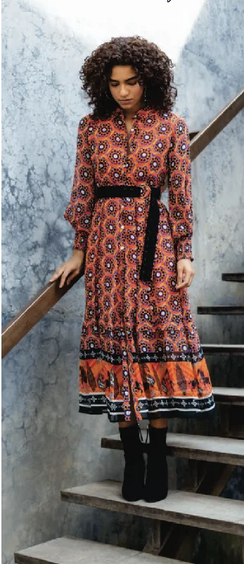 Emily Lovelock Orange Viscose Georgette Dress Practical Women's Multi - 