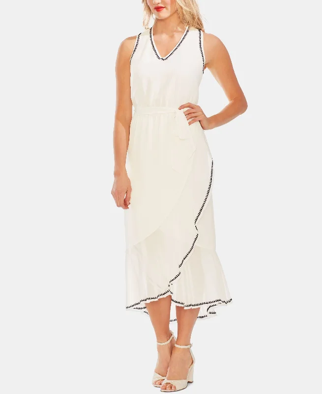 Vince Camuto Embroidered Ruffle Hem Dress Sustainable Organic