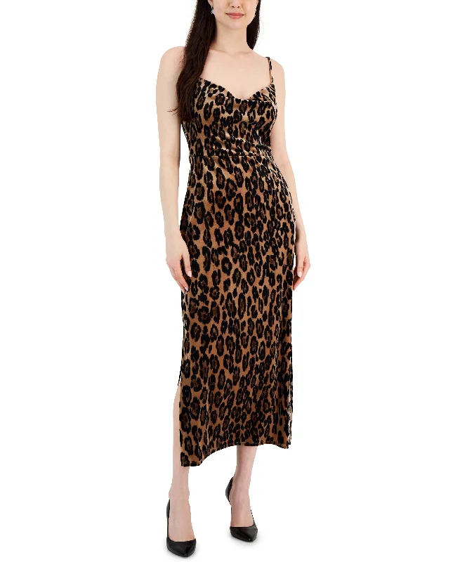 Taylor Womens Animal-Print Sleeveless Velvet Dress Relaxed Women's Beachy