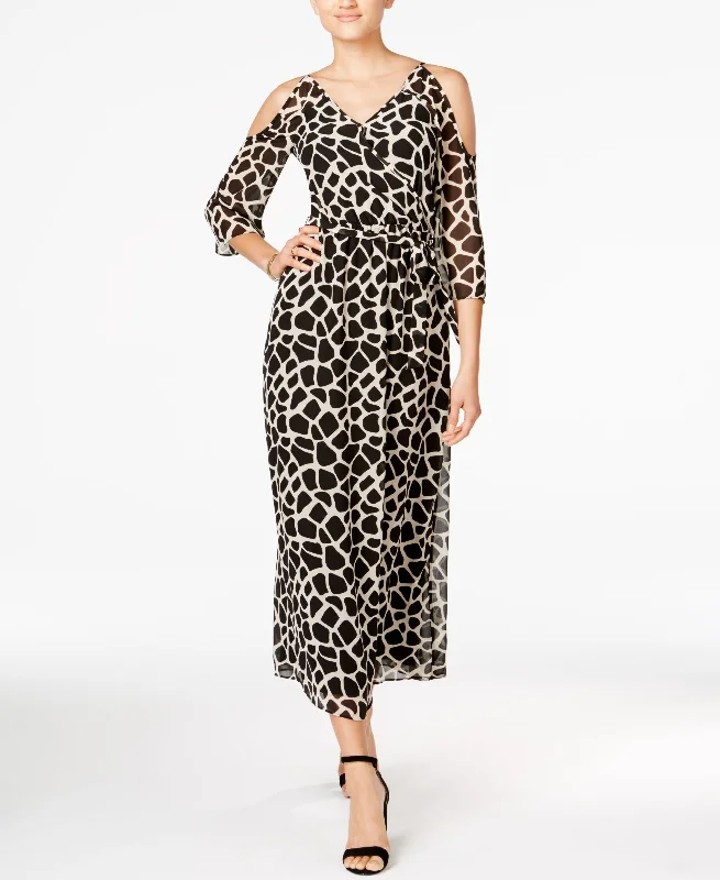 BAR III Printed Cold Shoulder Maxi Dress Hip Women's Retro