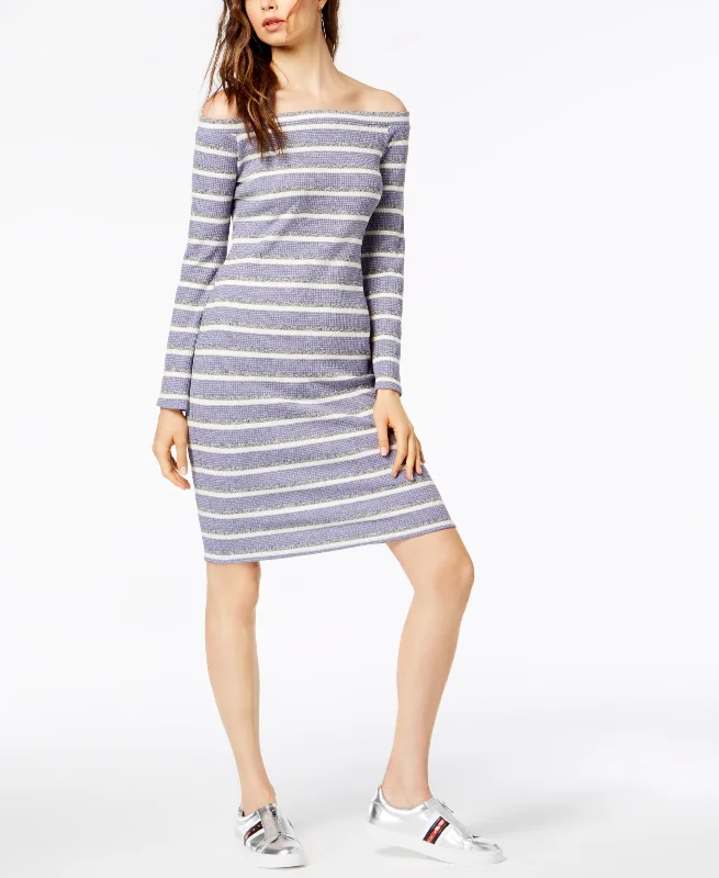 Socialite Striped Off The Shoulder Midi Dress European