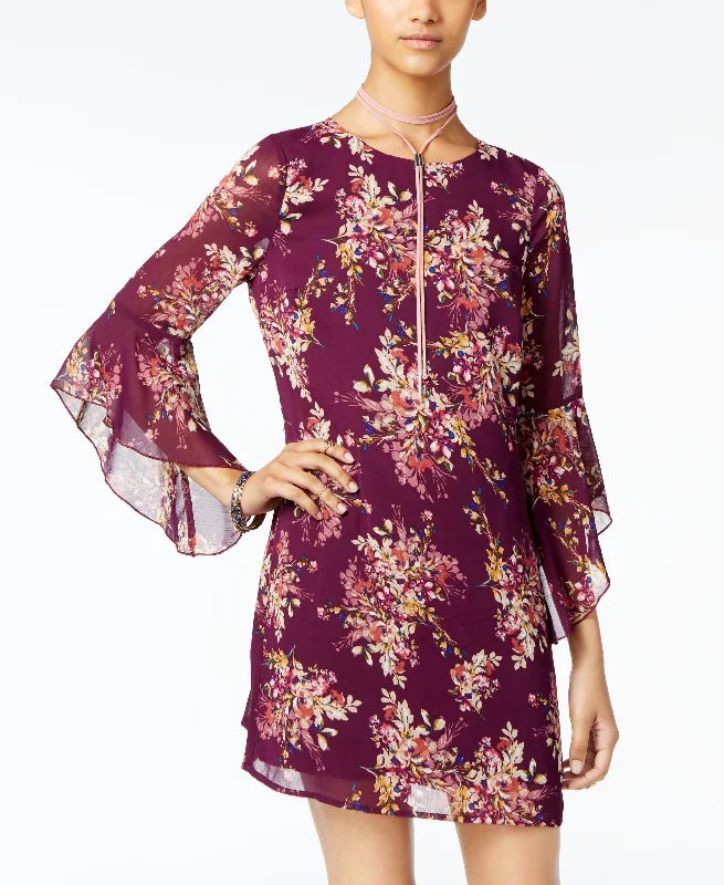 Emerald Sundae Juniors Printed Ruffle Sleeve Shift Dress Minimalist Women's Casual