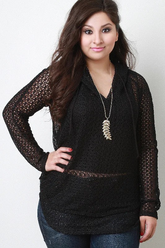 Crochet Long Sleeves Hooded Top Bohemian Women's Free