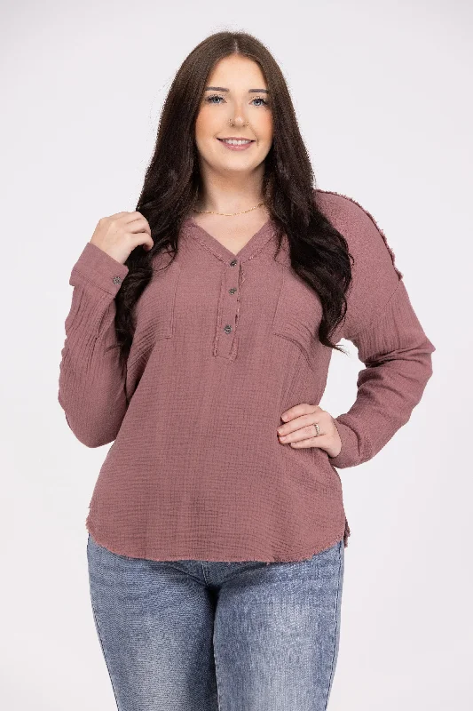 Wake Up Every Morning Women's Textured Fringe Long Sleeve Top French